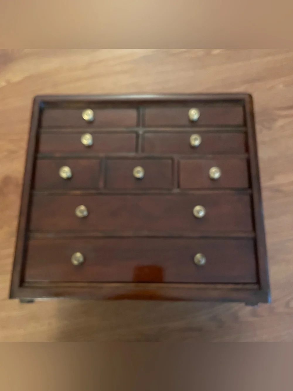 Vintage Hand Crafted Walnut 9 Drawer Jewelry Chest Felt Lined